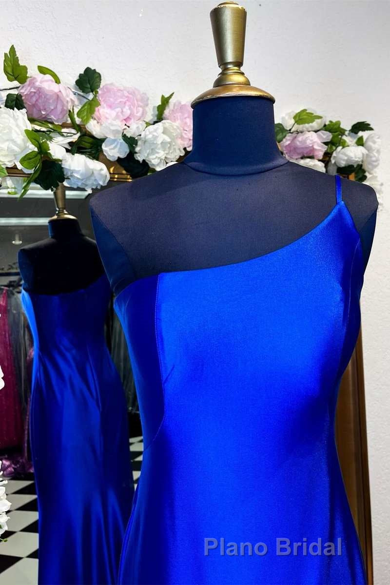 One-Shoulder Royal Blue Mermaid Long Dresses with Slit