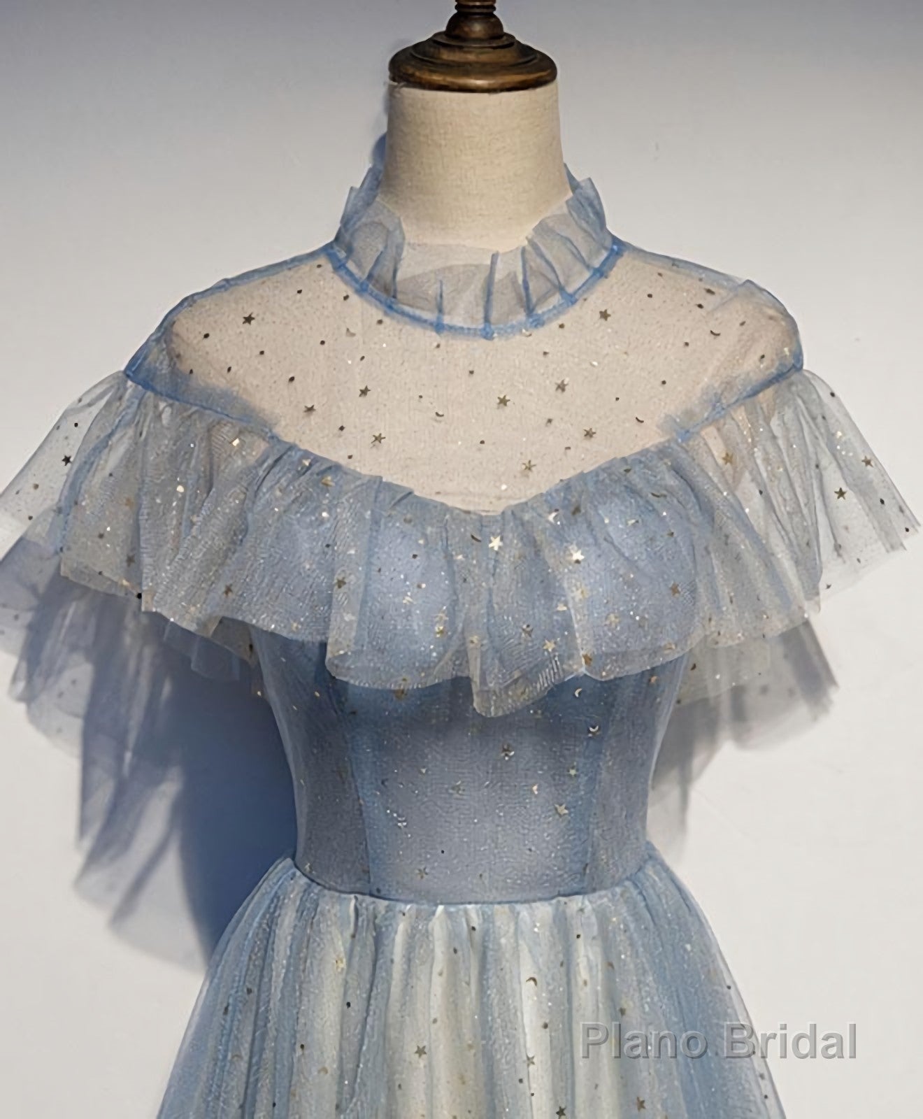 Light Blue Tulle Lace Long Prom Dress, Tulle Evening Dress