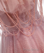 Pink Sweetheart Tulle Long Formal Prom Dresses, Pink Tulle Prom Dresses, 1