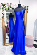 One-Shoulder Royal Blue Mermaid Long Dresses with Slit