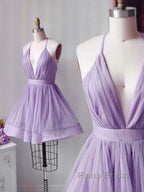Simple Pink Tulle Short Formal Prom Dress, Pink Cocktail Dress