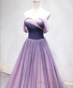 Simple Sweetheart Tulle Purple Long Formal Prom Dresses, Bridesmaid Dresses
