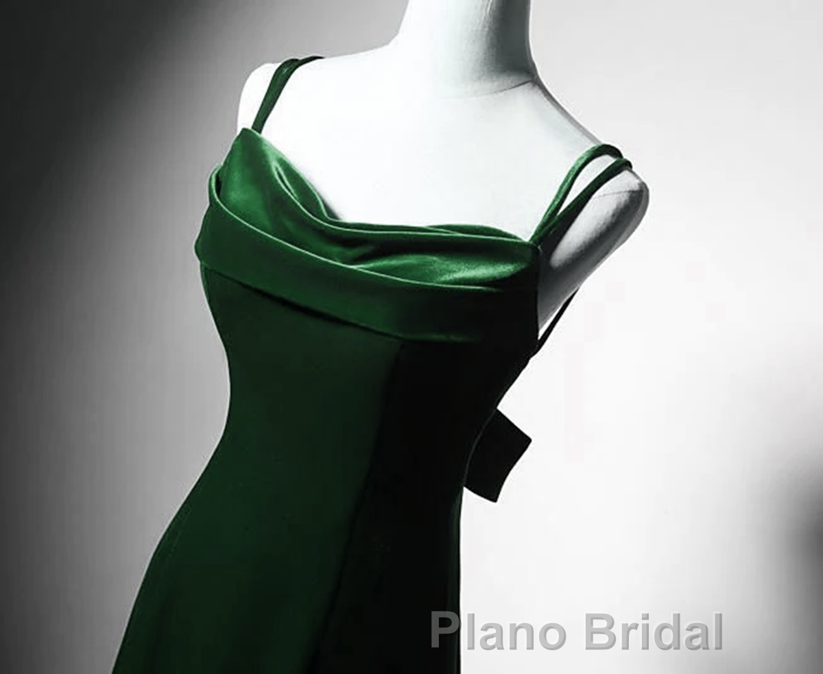 Green Mermaid Long Velvet Party Dresses, Green Straps Long Prom Dresses Formal Prom Dresses