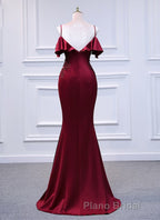 Wine Red Mermaid Sweetheart Straps Long Prom Dresses, Wine Red Formal Prom Dresses