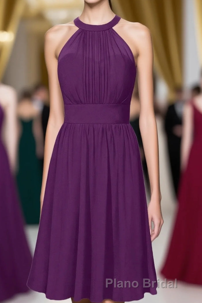 Scoop Purple Chiffon A-line Short Bridesmaid Dresses Main image