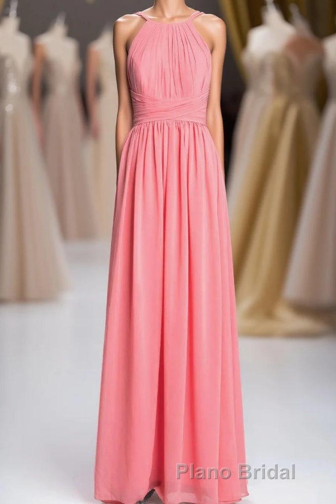 Coral Double Straps Pleated A-line Bridesmaid Dresses Main image
