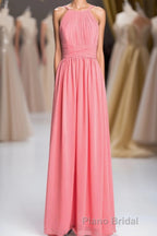 Coral Double Straps Pleated A-line Bridesmaid Dresses