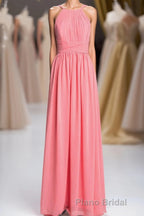 Coral Double Straps Pleated A-line Bridesmaid Dresses