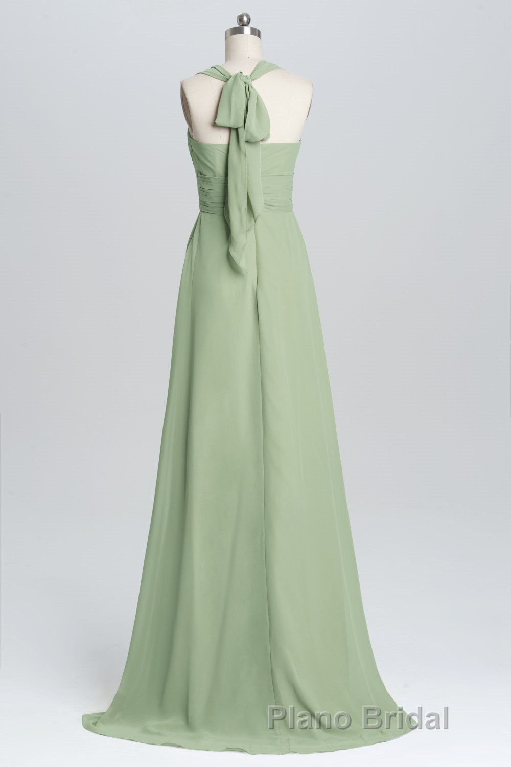 Halter Sage Pleated Ruffles Long Bridesmaid Dresses Secondary image