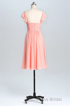 Flutter Sleeves Coral Pleated A-line Short Party Dresses