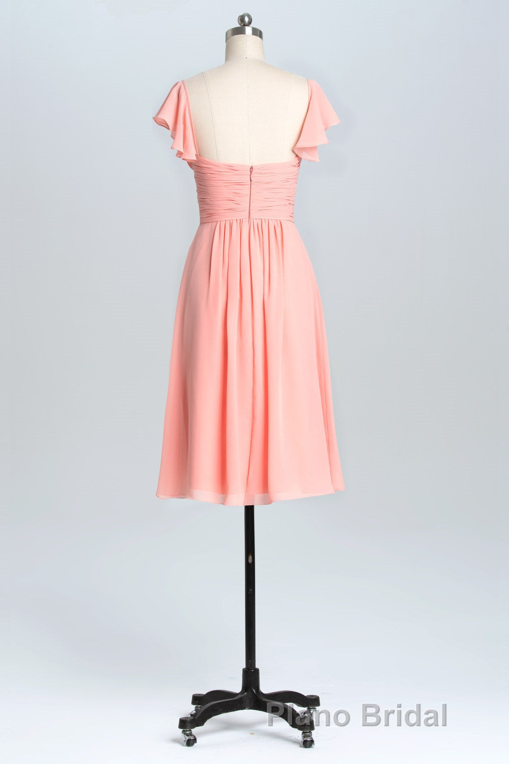 Flutter Sleeves Coral Pleated A-line Short Party Dresses Secondary image