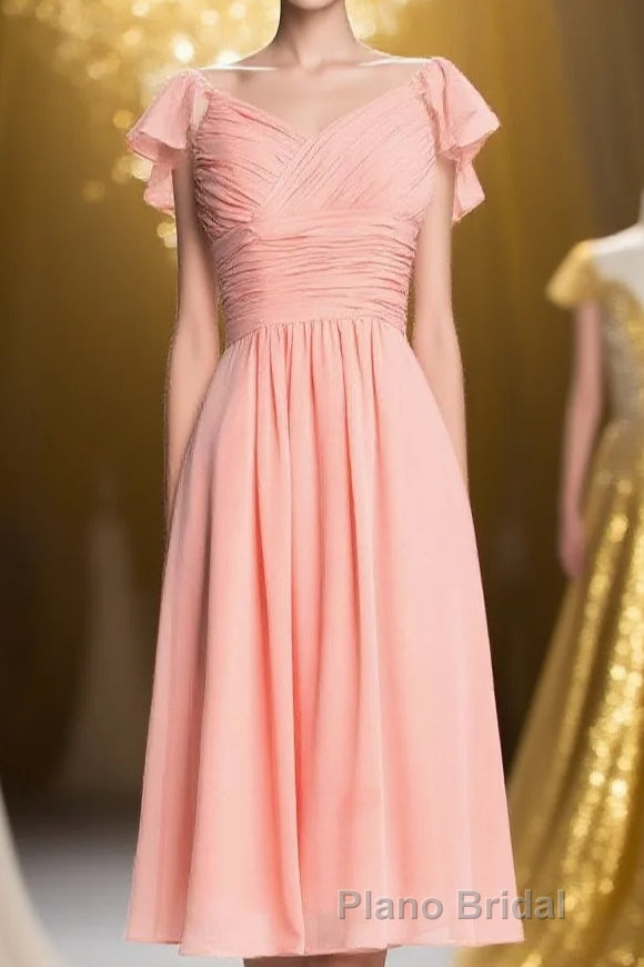 Flutter Sleeves Coral Pleated A-line Short Party Dresses Main image