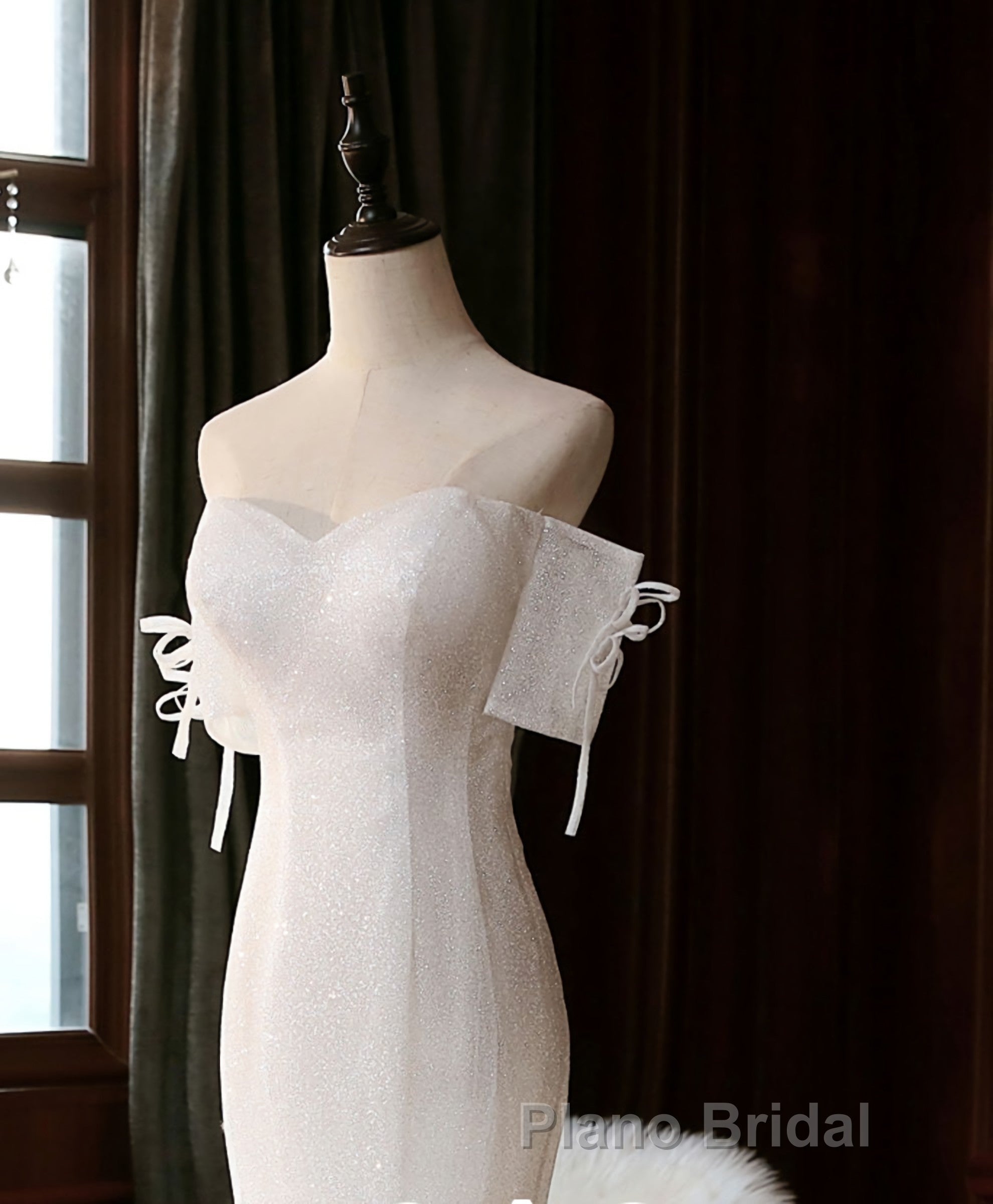 White Sequin Mermaid Long Formal Prom Dresses, White Wedding Dresses