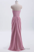 Strapless Blush Pink Draped High Waist Long Bridesmaid Dresses