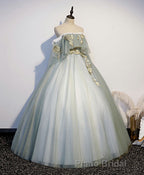 Green Tulle Lace Long Formal Prom Dresses, Green Tulle Sweetheart Dresses