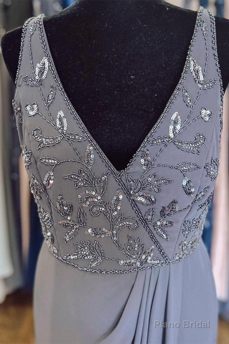 Mist Plunging V Neck Sequined Embroidery Mermaid Lone Mother of Bride Dress Secondary image