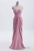 Strapless Blush Pink Draped High Waist Long Bridesmaid Dresses