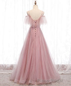 Pink Sweetheart Tulle Long Formal Prom Dresses, Pink Tulle Prom Dresses, 1