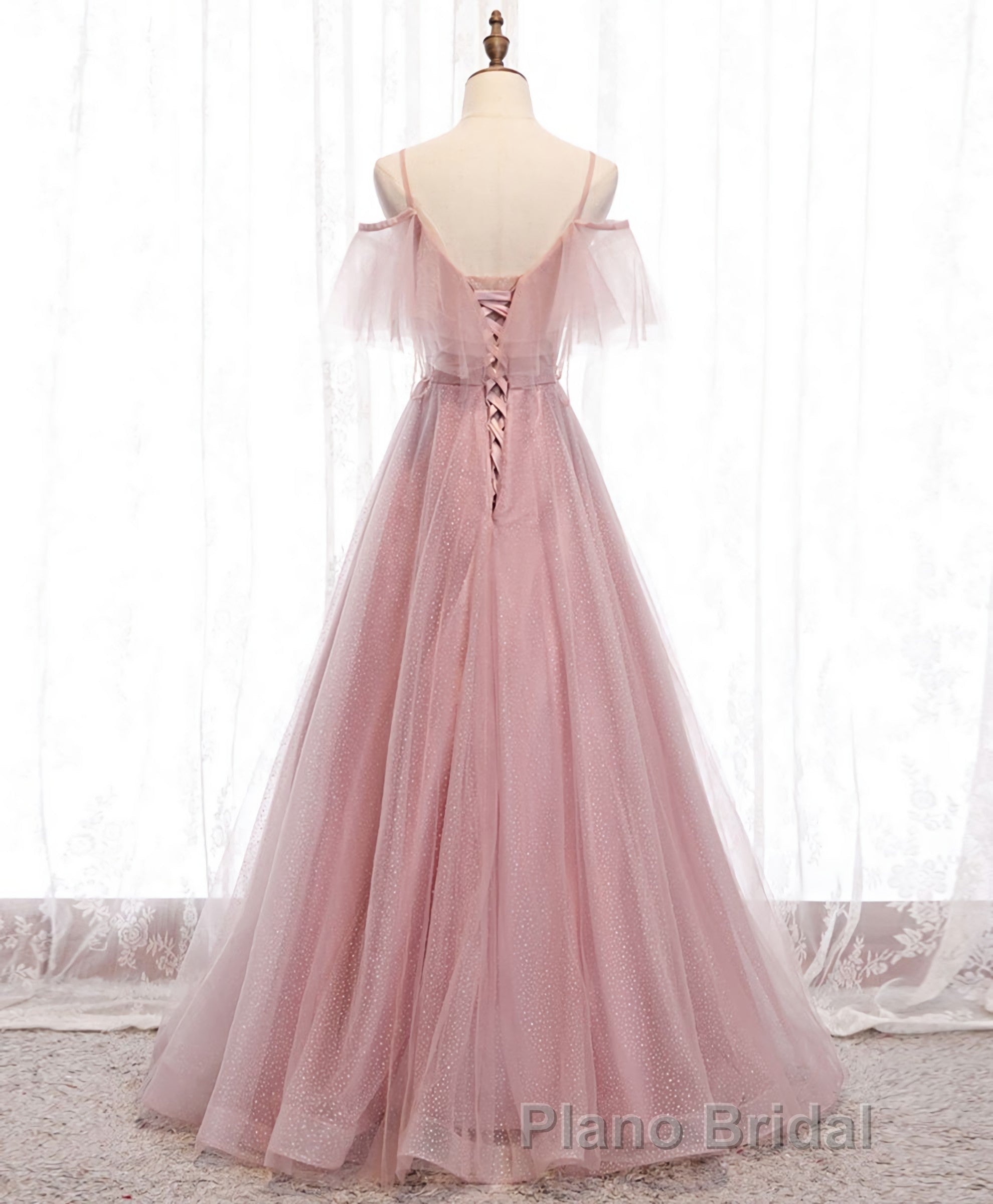 Pink Sweetheart Tulle Long Formal Prom Dresses, Pink Tulle Prom Dresses, 1
