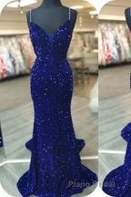 Mermaid Red Sequin V-Neck Lace-Up Back Formal Prom Dresses