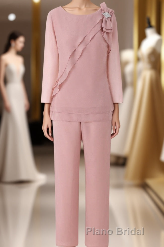 Pink Ruffles 3/4 Sleeves Mother of the Bride Pant Suits Main image