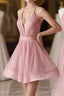 Simple Pink Tulle Short Formal Prom Dress, Pink Cocktail Dress