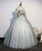 Green Tulle Lace Long Formal Prom Dresses, Green Tulle Sweetheart Dresses