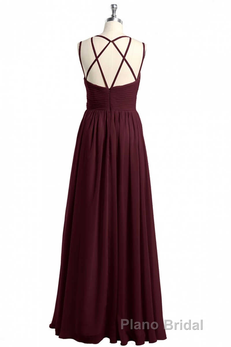Burgundy Chiffon Spaghetti Straps A-line Long Bridesmaid Dresses Secondary image