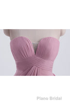 Strapless Blush Pink Draped High Waist Long Bridesmaid Dresses