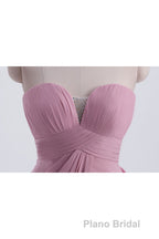 Strapless Blush Pink Draped High Waist Long Bridesmaid Dresses
