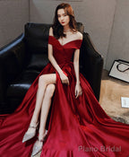 Simple V Neck Off Shoulder Satin Long Prom Dress Evening Dress