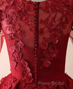 Burgundy Lace Satin Long Formal Prom Dresses, Burgundy Lace Evening Dresses