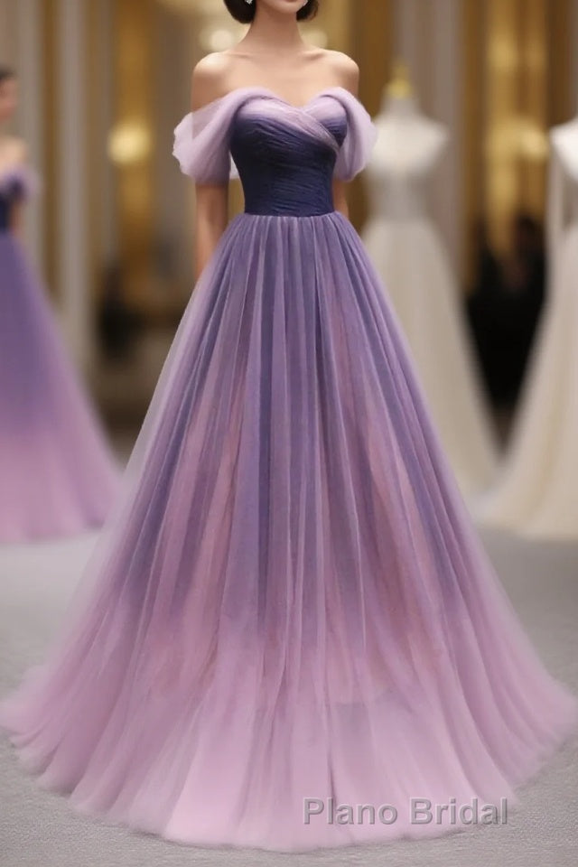 Simple Sweetheart Tulle Purple Long Formal Prom Dresses, Bridesmaid Dresses Main image