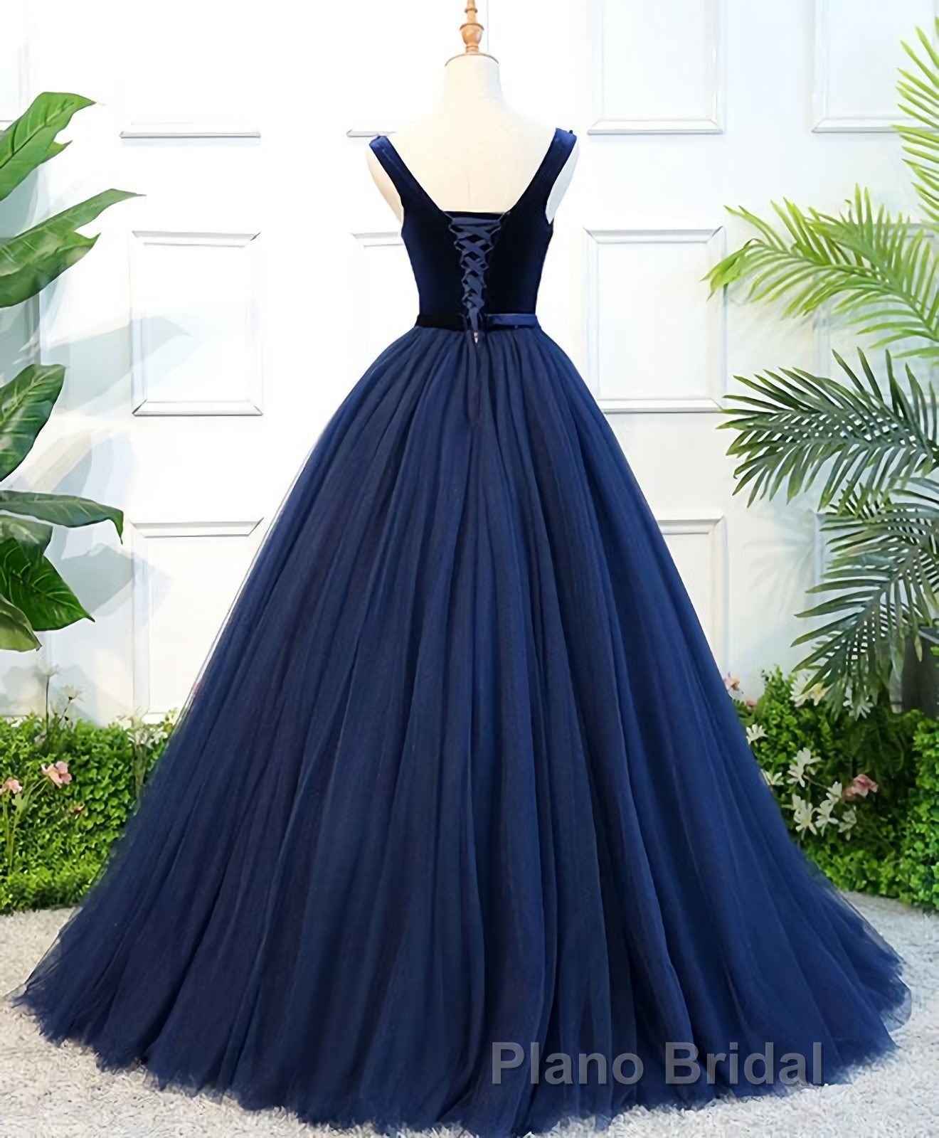 Dark Blue Tulle Long Formal Prom Dresses, Dark Blue Tulle Evening Dresses