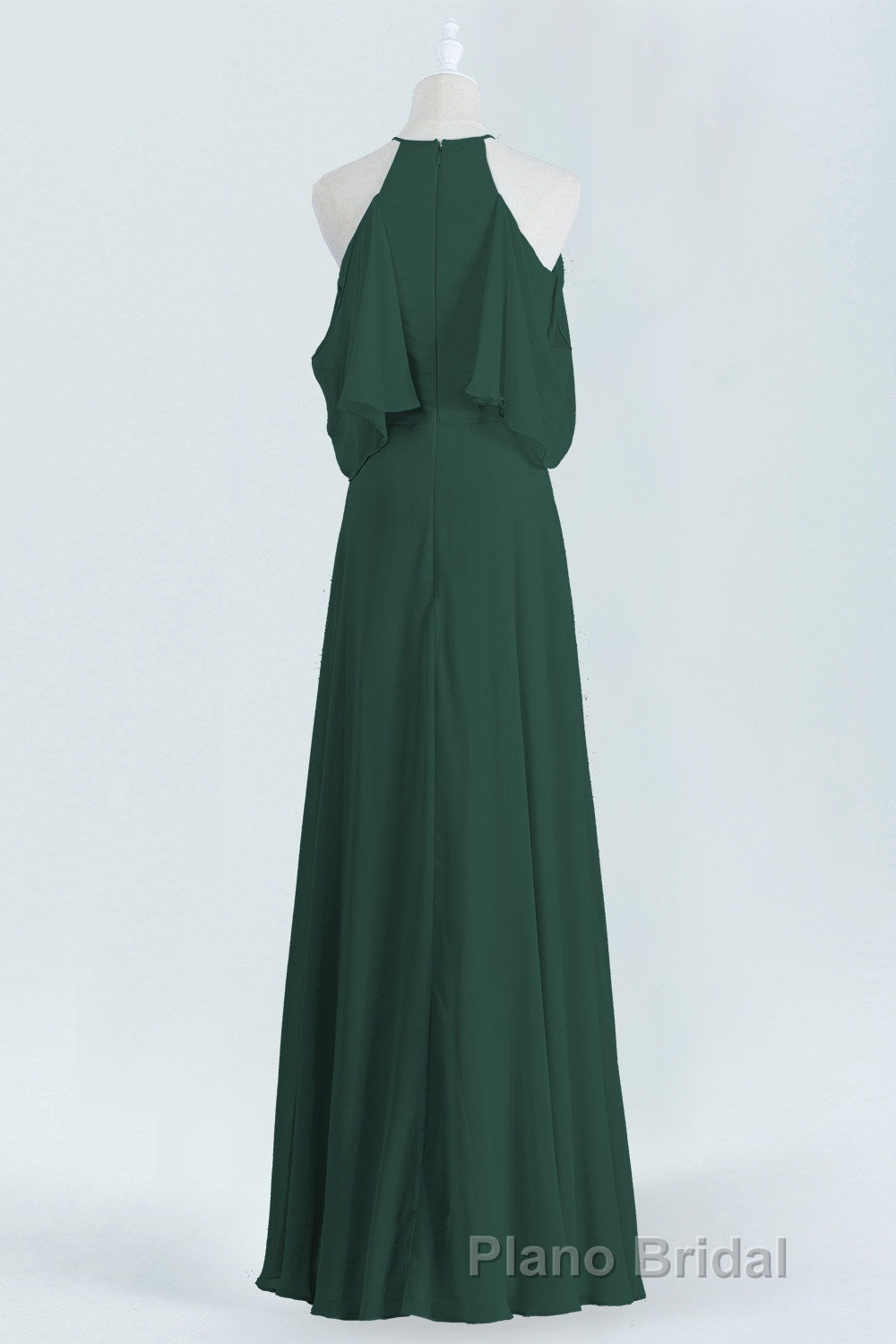 Hunter Green Chiffon A-line Long Bridesmaid Dresses with Cold Sleeves