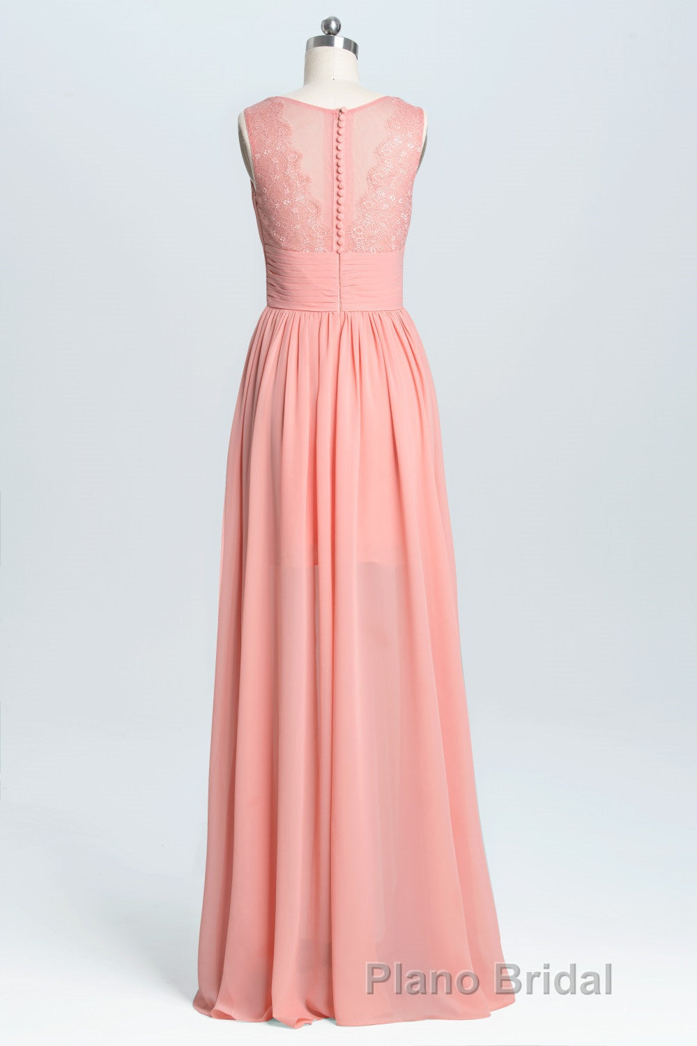 Coral A-line Chiffon Empire Long Bridesmaid Dresses