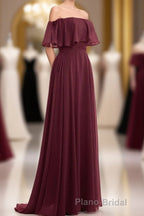 Burgundy Chiffon Strapless Ruffled A-Line Long Bridesmaid Dresses