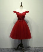 Simple V Neck Tulle Off Shoulder Short Formal Prom Dresses, Pink Homecoming Dresses