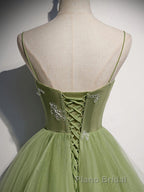 Green Tulle Long Formal Prom Dresses, Green Tulle Prom Dresses