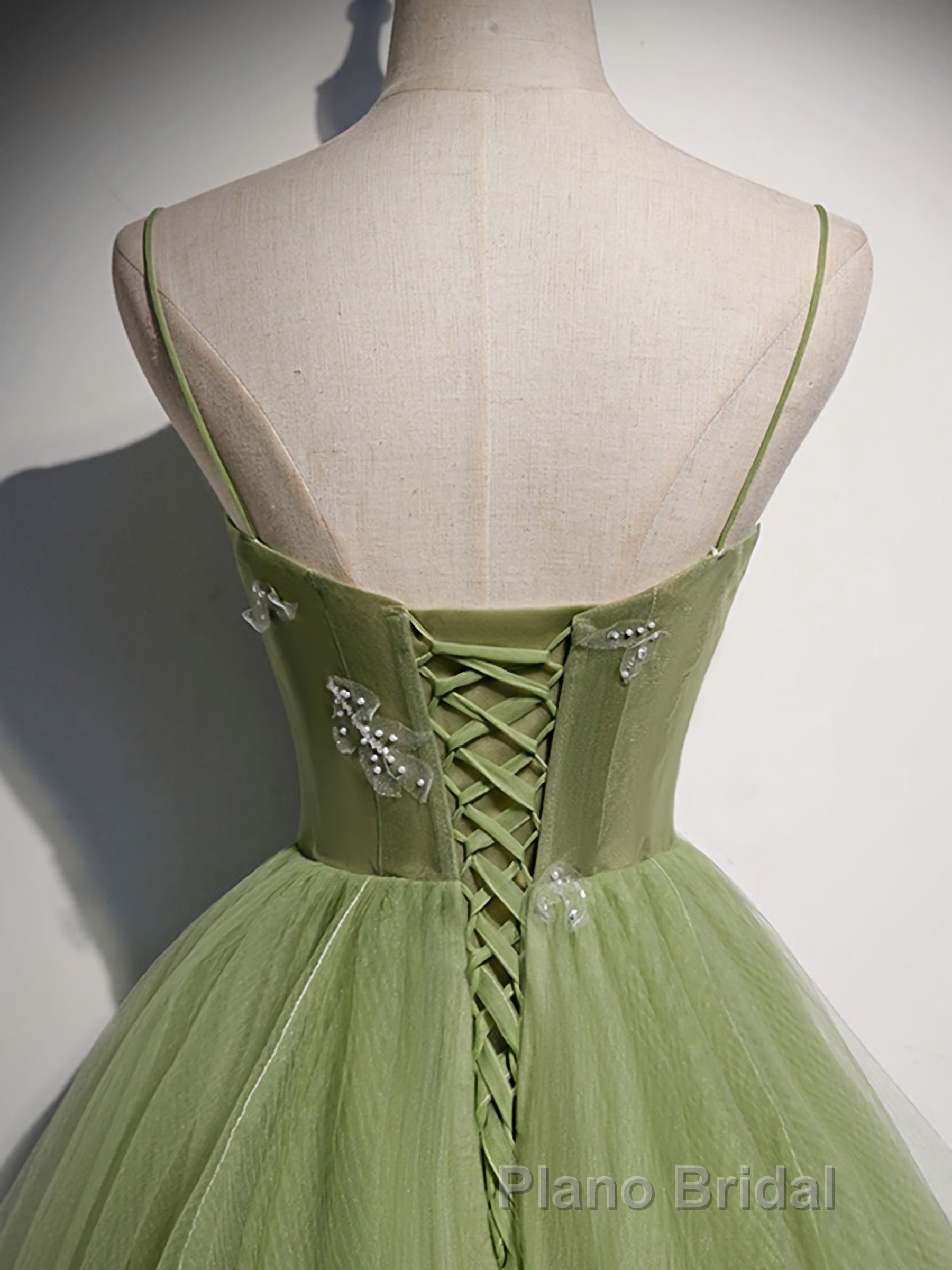 Green Tulle Long Formal Prom Dresses, Green Tulle Prom Dresses