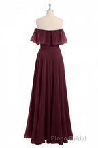 Burgundy Chiffon Strapless Ruffled A-Line Long Bridesmaid Dresses