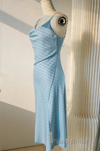 Ice Blue Cowl Neck Mid-Calf Length Bridesmaid Dresses