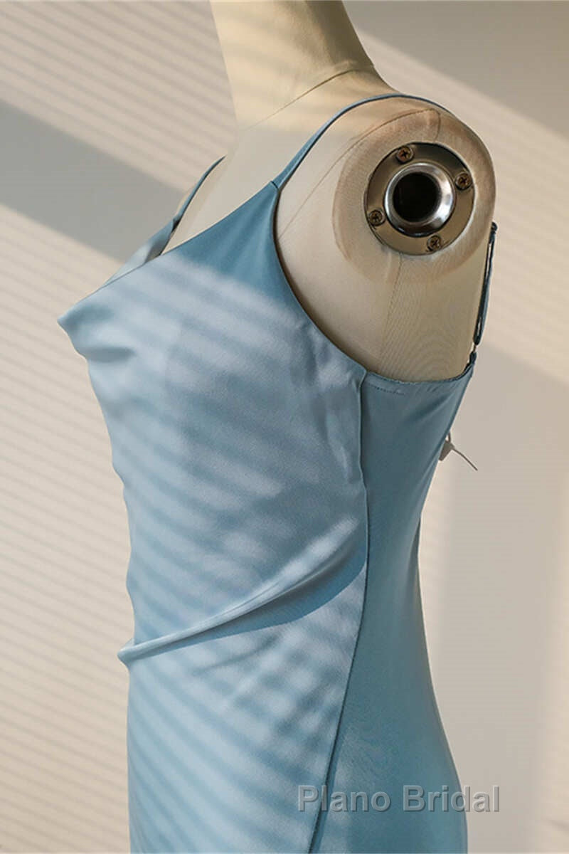 Ice Blue Cowl Neck Mid-Calf Length Bridesmaid Dresses