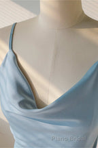 Ice Blue Cowl Neck Mid-Calf Length Bridesmaid Dresses