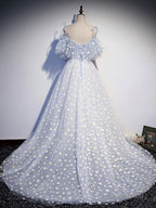 Blue Sweetheart Tulle Long Prom Dress, Blue Tulle Formal Dress, 1