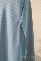 Ice Blue Cowl Neck Mid-Calf Length Bridesmaid Dresses