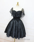 Black Sweetheart Tulle Short Lace Formal Prom Dresses, Lace Homecoming Dresses