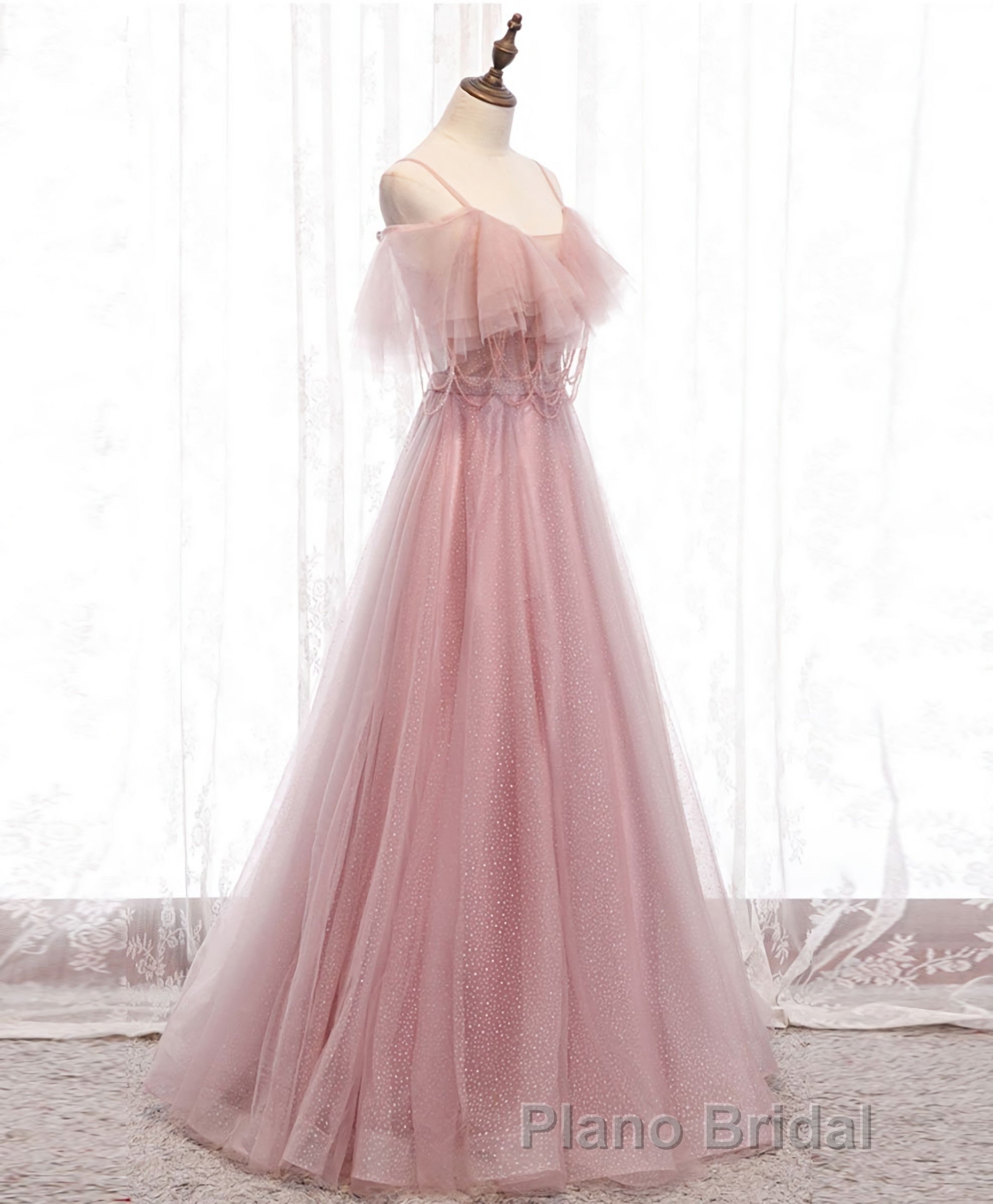 Pink Sweetheart Tulle Long Formal Prom Dresses, Pink Tulle Prom Dresses, 1 Secondary image