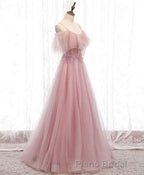 Pink Sweetheart Tulle Long Formal Prom Dresses, Pink Tulle Prom Dresses, 1