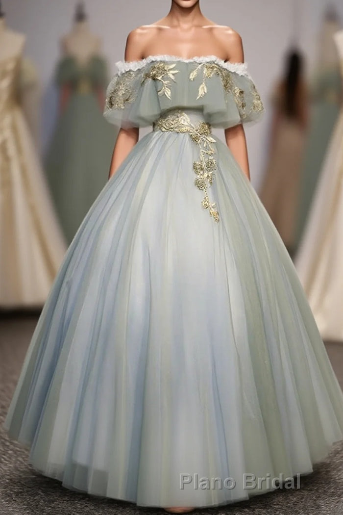 Green Tulle Lace Long Formal Prom Dresses, Green Tulle Sweetheart Dresses Main image